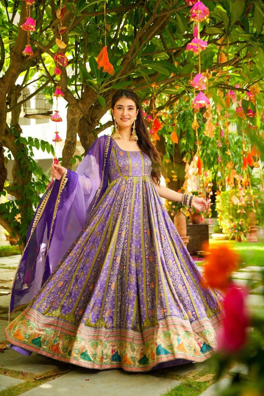 Pure organza silk digital printed padded gown