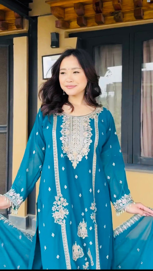 DESIGNER PARTYWEAR OUTFIT ON PURE CHINON EMBROIDERY SEQUENCE TOP