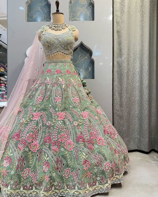Launching Fish Cut Embroidery Sequins Work Lehenga