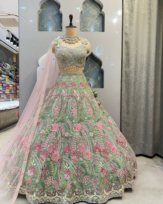 Launching Fish Cut Embroidery Sequins Work Lehenga