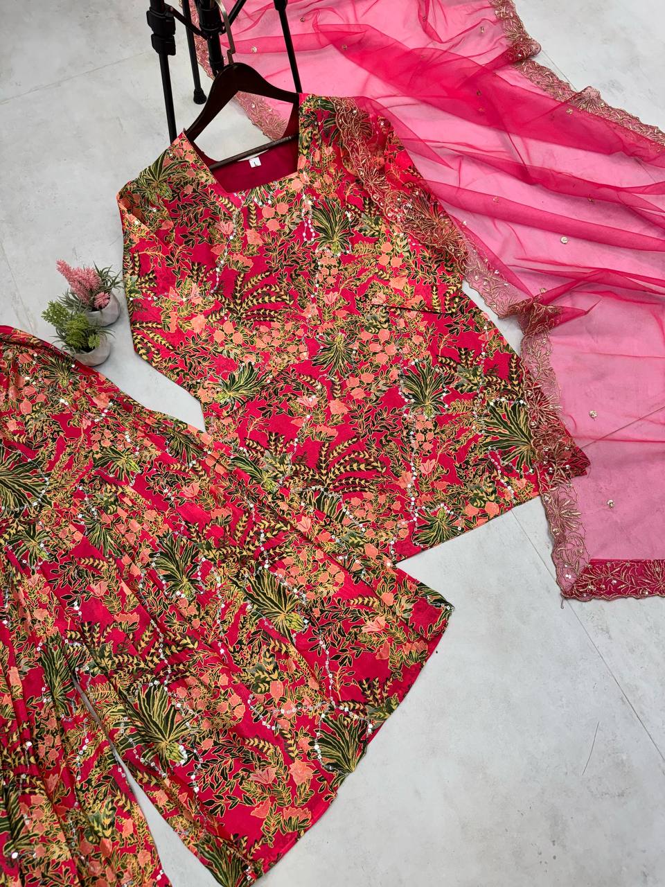 DESIGNER HEAVY CHINON WITH SEQUANCE EMBROIDERY WORK SUIT