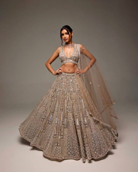 Net lehenga with sequins dori & thread work