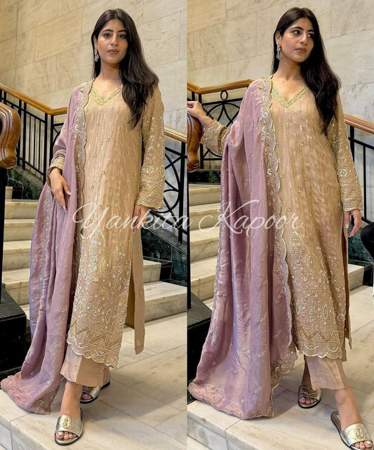 New Sharara Collection Faux Georgette Top-Bottom And Dupatta Set Fully Stitched Ready To Wear