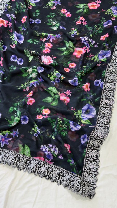 Digital Prints & Embroidery Codding & Sequins Work Saree