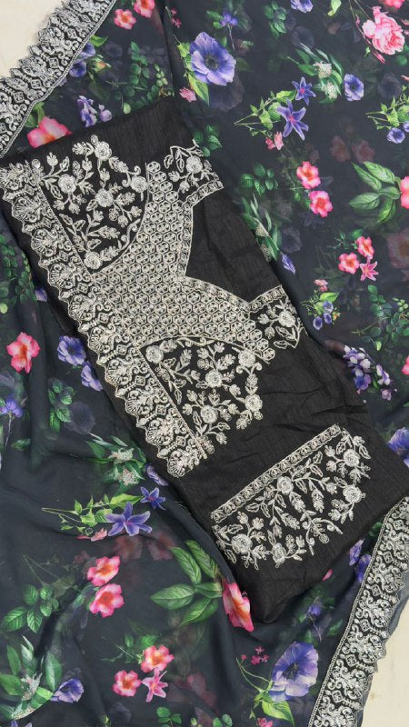 Digital Prints & Embroidery Codding & Sequins Work Saree