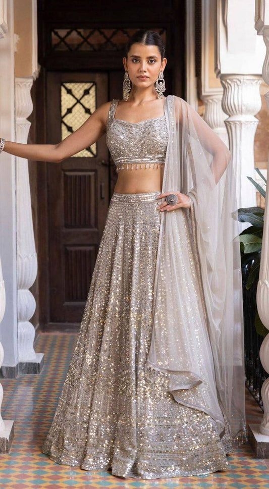 Premium Quality Faux Georgette Embroidery Sequins Work Lehenga