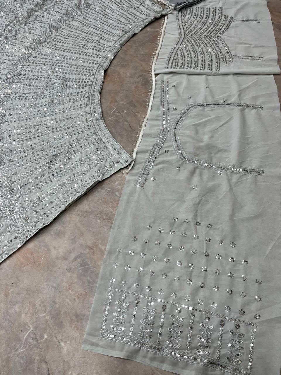 Premium Quality Faux Georgette Embroidery Sequins Work Lehenga