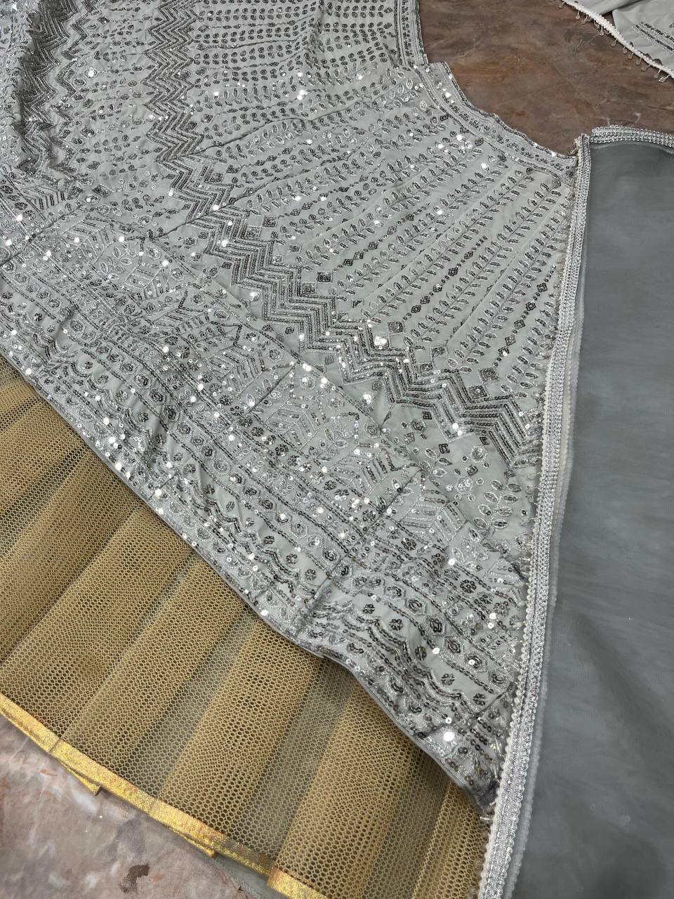 Premium Quality Faux Georgette Embroidery Sequins Work Lehenga