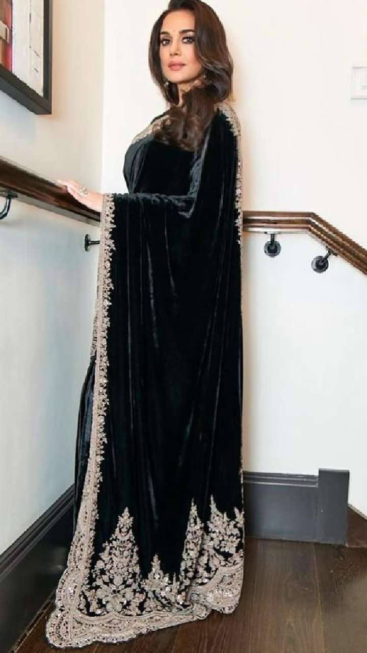 Viscose Velvet Solid Plain Saree with Design Embroidery Work Saree