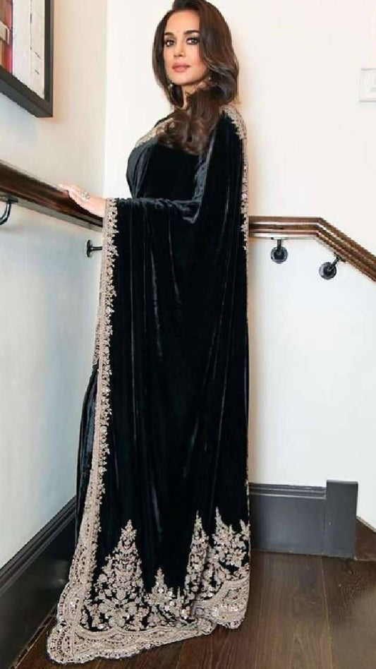 Sari en soie Rangoli noir de qualité supérieure