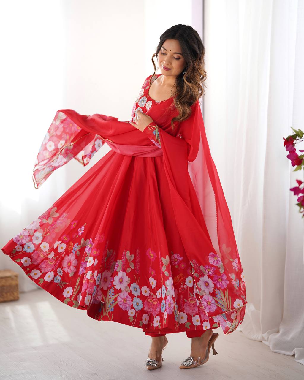 PURE SOFT ORGANJA SILK FABRIC FULLY FLAIR KALI PATTERN ANARKALI SUIT