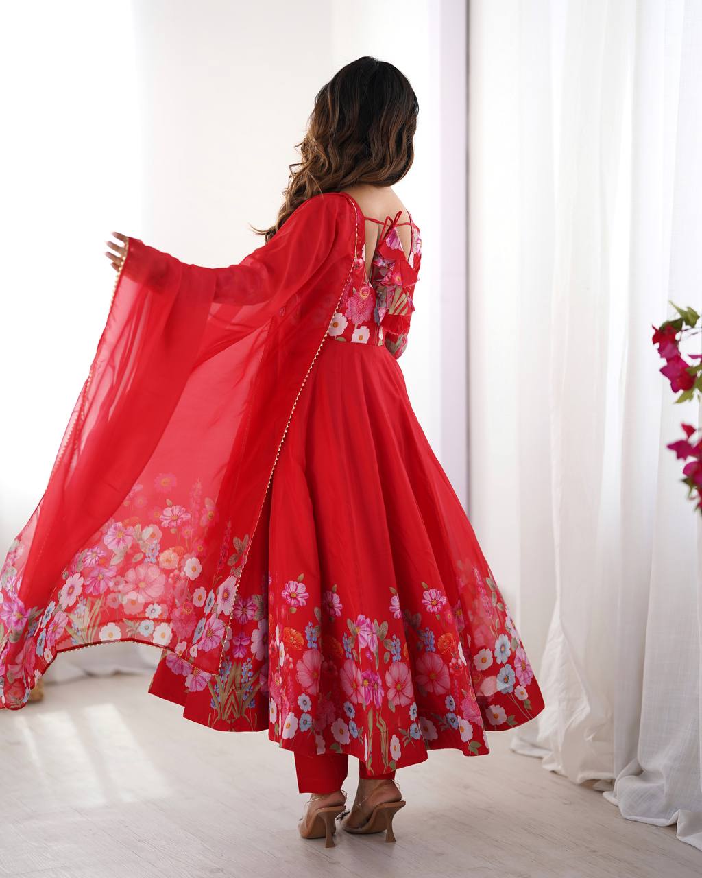 PURE SOFT ORGANJA SILK FABRIC FULLY FLAIR KALI PATTERN ANARKALI SUIT