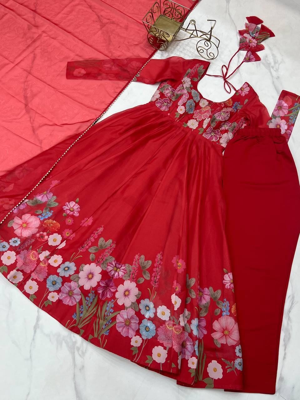 PURE SOFT ORGANJA SILK FABRIC FULLY FLAIR KALI PATTERN ANARKALI SUIT
