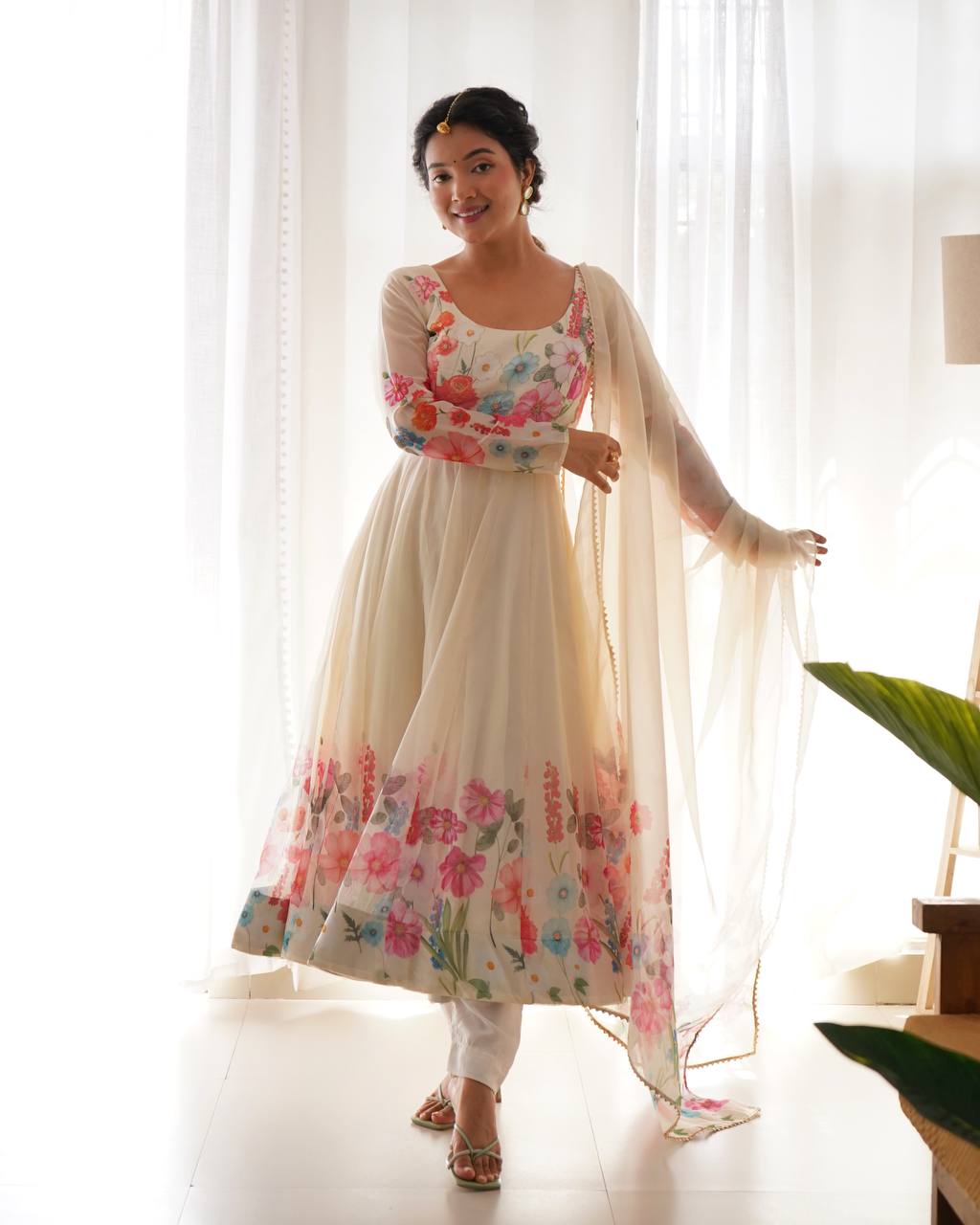 PURE SOFT ORGANJA SILK FABRIC FULLY FLAIR KALI PATTERN ANARKALI SUIT