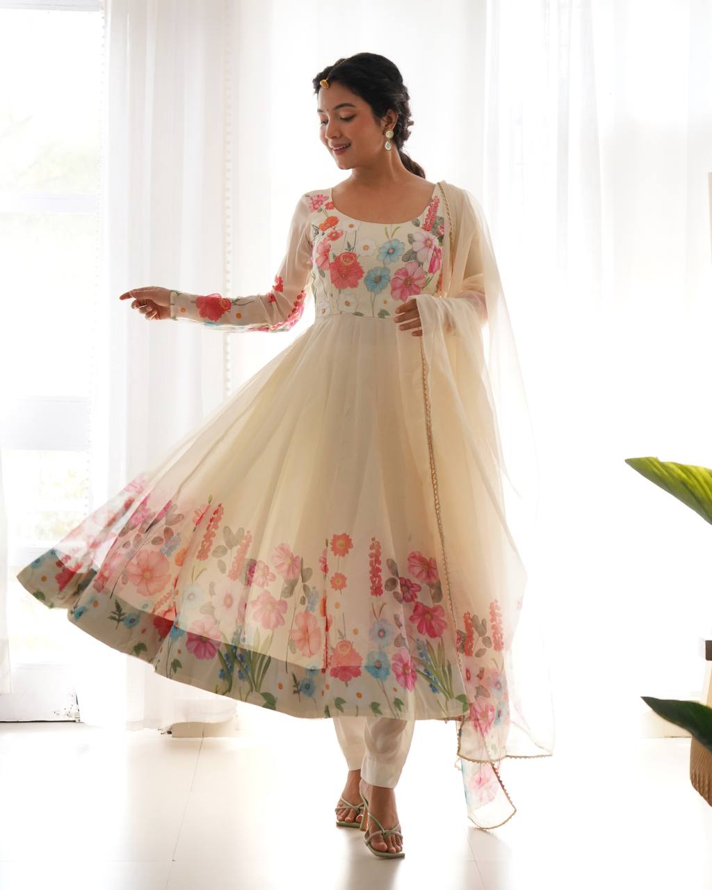PURE SOFT ORGANJA SILK FABRIC FULLY FLAIR KALI PATTERN ANARKALI SUIT