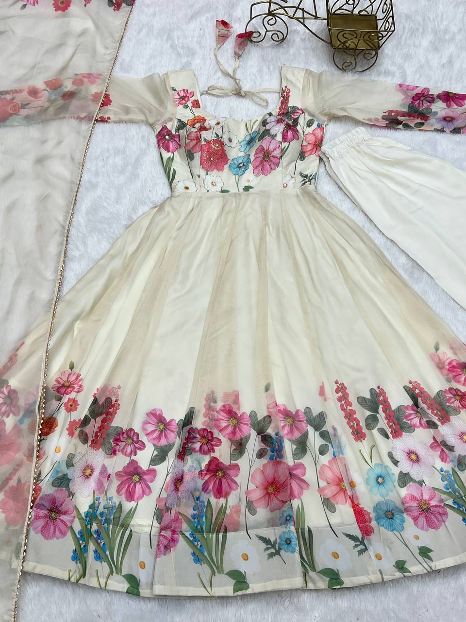 PURE SOFT ORGANJA SILK FABRIC FULLY FLAIR KALI PATTERN ANARKALI SUIT
