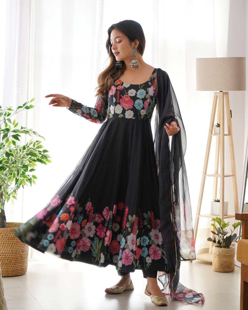 PURE SOFT ORGANJA SILK FABRIC FULLY FLAIR KALI PATTERN ANARKALI SUIT