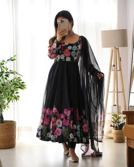 PURE SOFT ORGANJA SILK FABRIC FULLY FLAIR KALI PATTERN ANARKALI SUIT