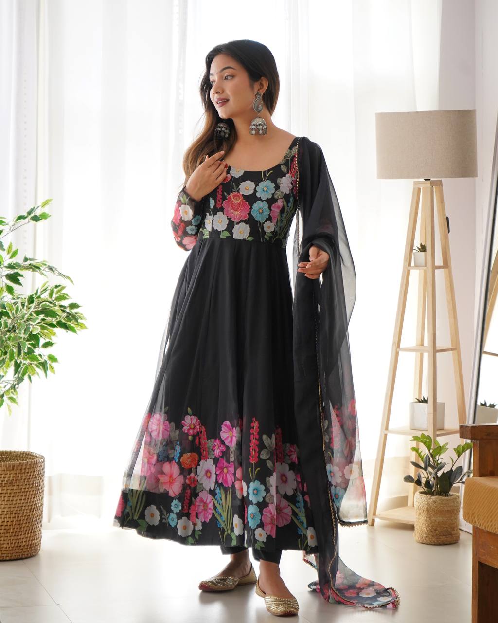 PURE SOFT ORGANJA SILK FABRIC FULLY FLAIR KALI PATTERN ANARKALI SUIT