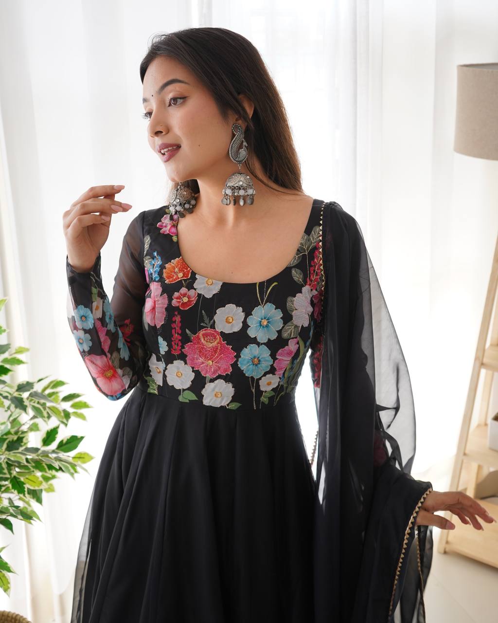 PURE SOFT ORGANJA SILK FABRIC FULLY FLAIR KALI PATTERN ANARKALI SUIT