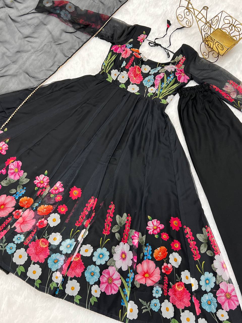PURE SOFT ORGANJA SILK FABRIC FULLY FLAIR KALI PATTERN ANARKALI SUIT