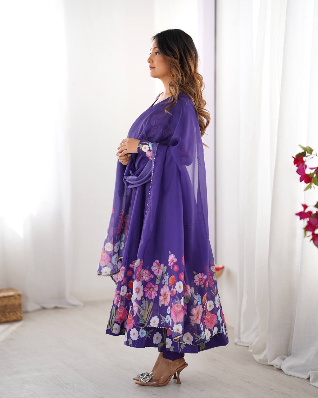 PURE SOFT ORGANJA SILK FABRIC FULLY FLAIR KALI PATTERN ANARKALI SUIT