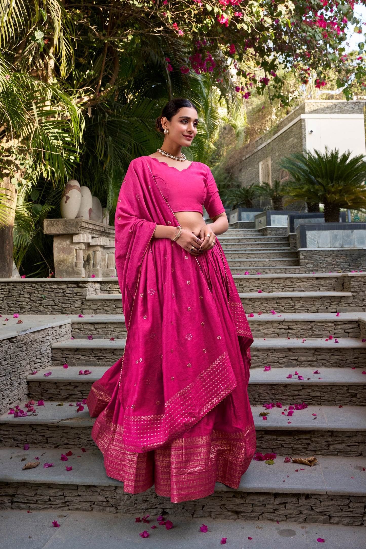 Pure Chanderi Plain With Zari Weaving Work Border Lehenga