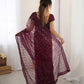 Net saree with sequins & dori work saree