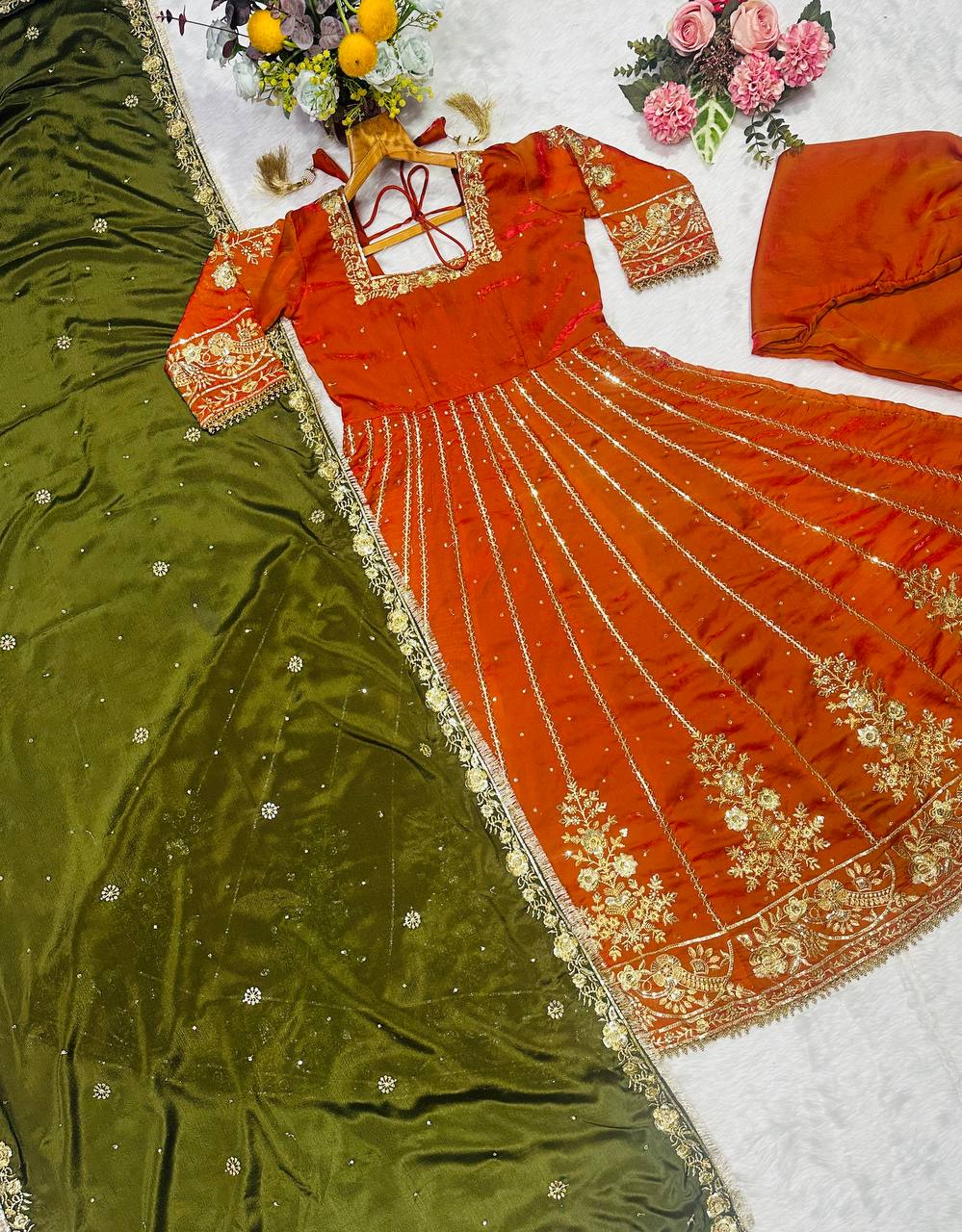 PREMIUM READYMADE LUXURY ANARKALI SUIT SET [3 PIS]