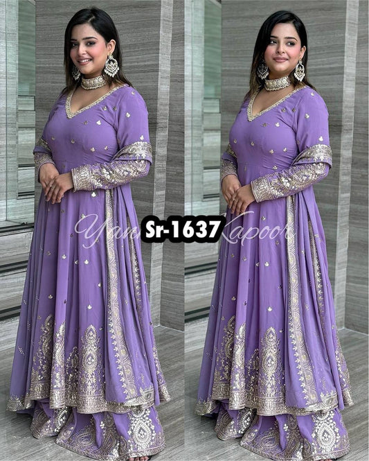 Launching New Designer Party Wear Look Full Heavy Embroidery Sequence Work Gown