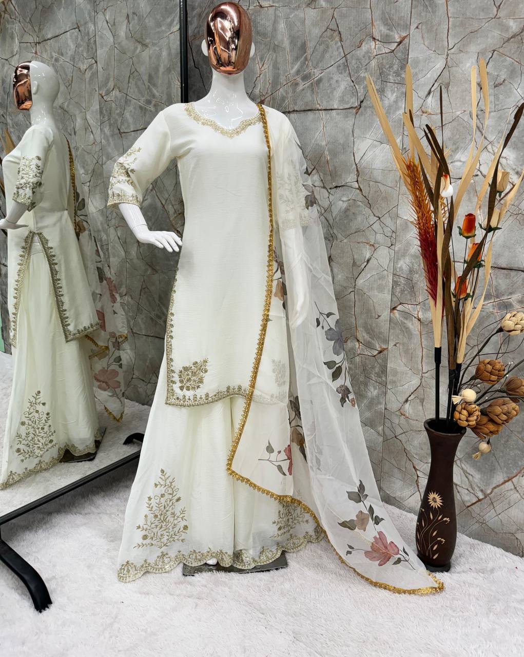 DESIGNER HEAVY CHINON WITH SEQUANCE EMBROIDERY WORK SUIT