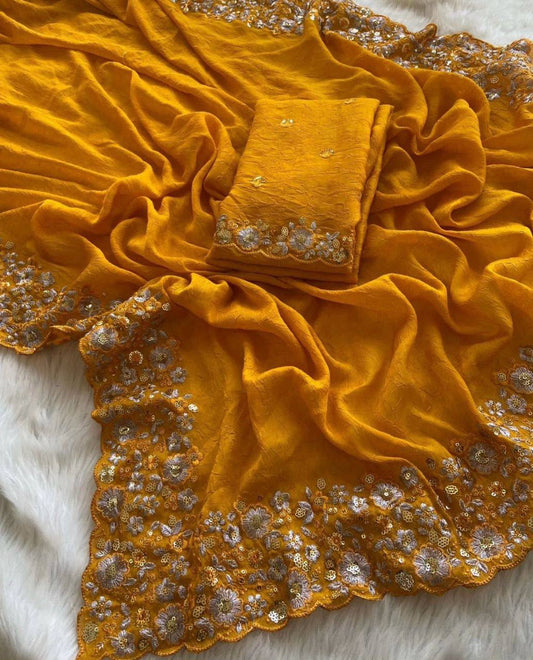 Party Wear Heavy Soft Crunchy Silk Saree