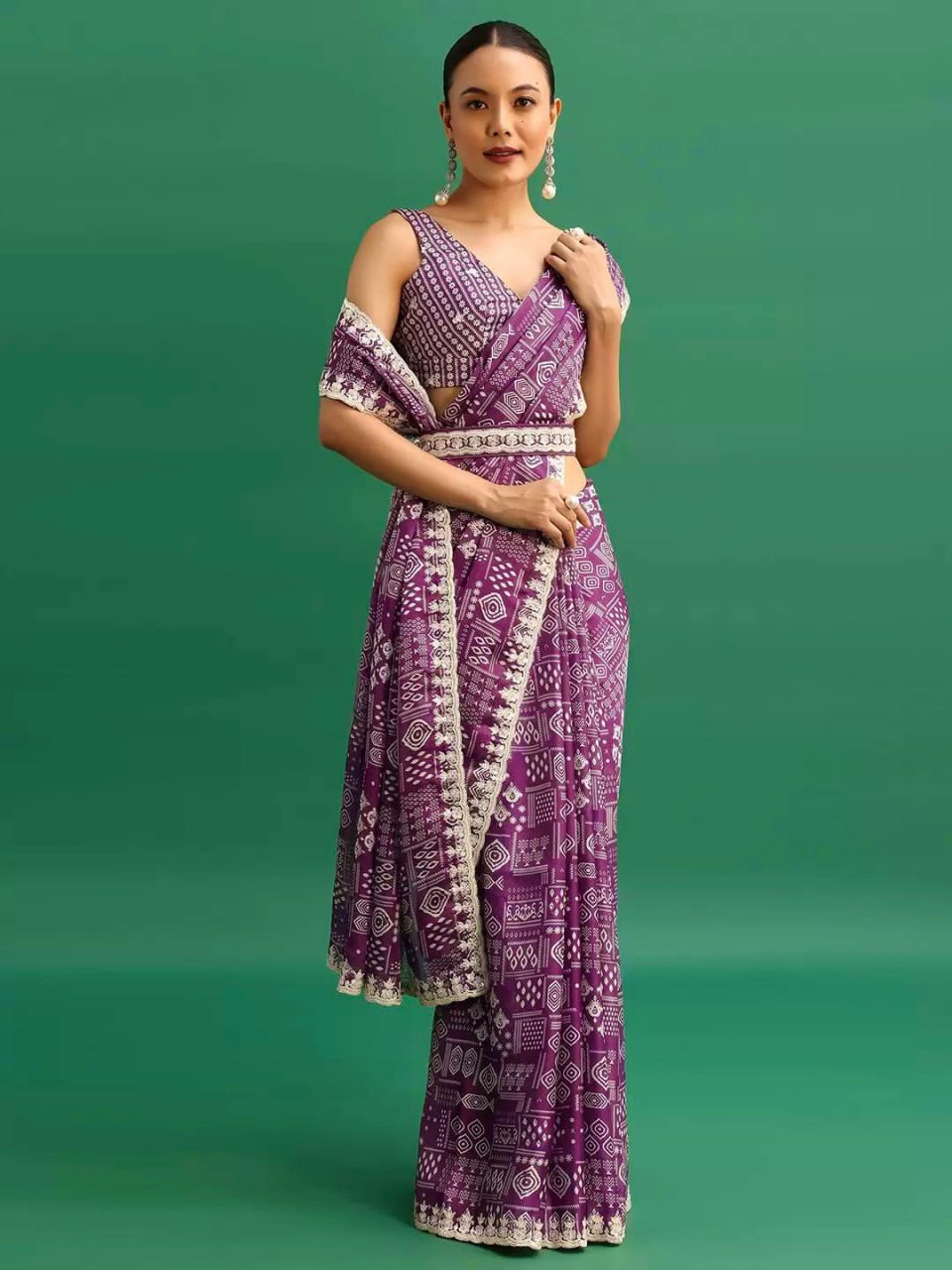 Digital Prints & Embroidery Codding & Sequins Work Saree