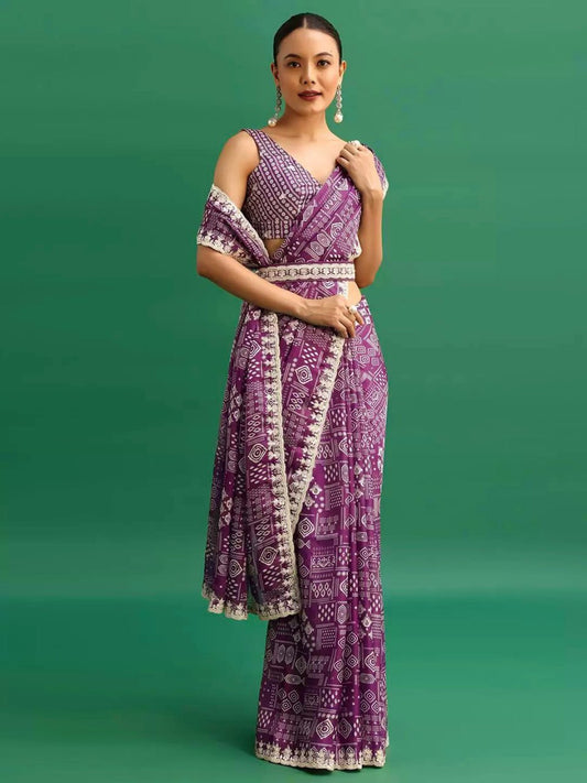 Digital Prints & Embroidery Codding & Sequins Work Saree