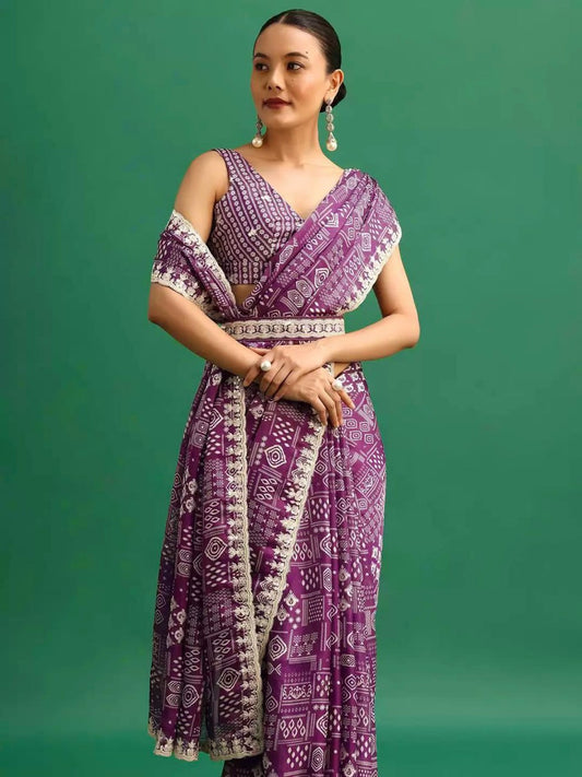 Digital Prints & Embroidery Codding & Sequins Work Saree