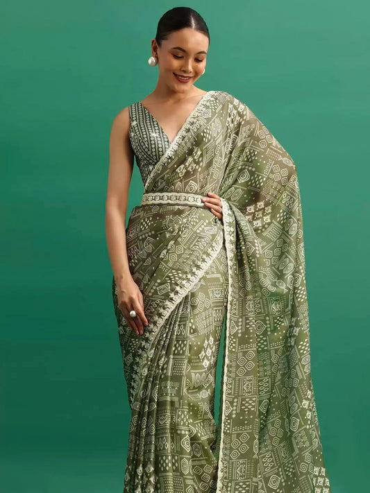 Digital Prints & Embroidery Codding & Sequins Work Saree