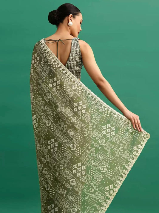 Digital Prints & Embroidery Codding & Sequins Work Saree