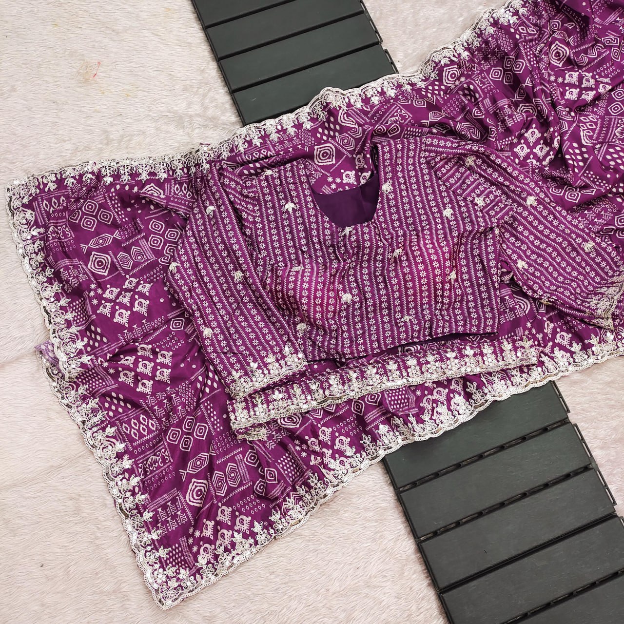 Digital Prints & Embroidery Codding & Sequins Work Saree