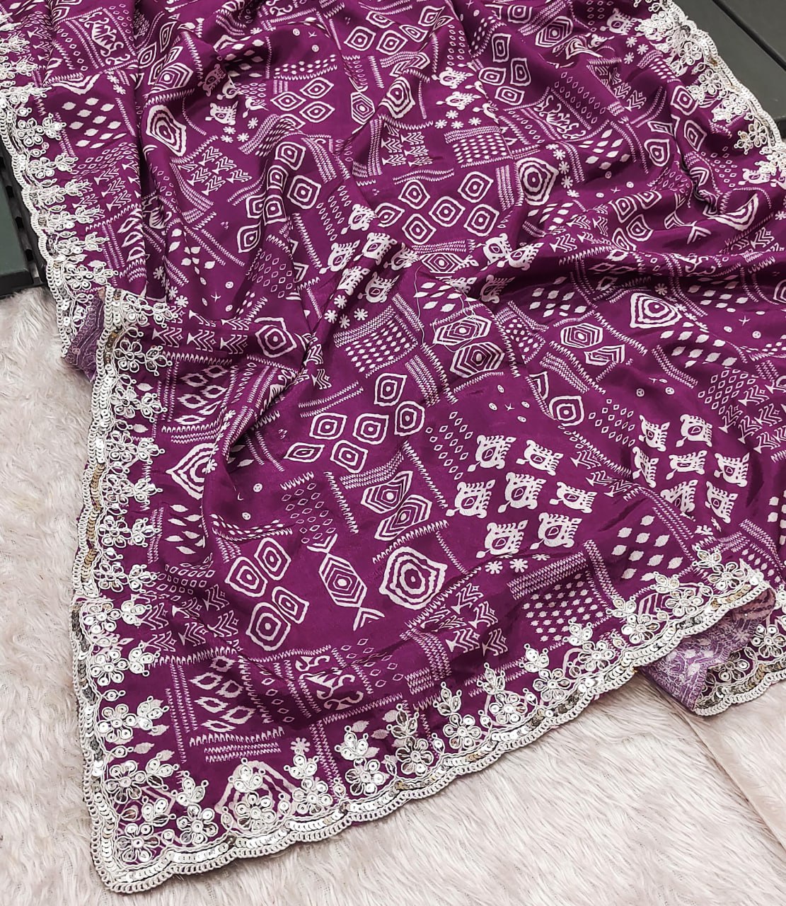 Digital Prints & Embroidery Codding & Sequins Work Saree