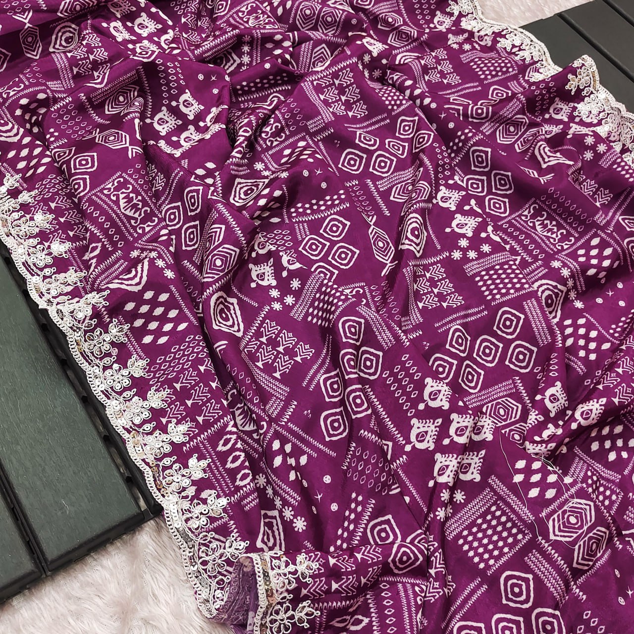 Digital Prints & Embroidery Codding & Sequins Work Saree