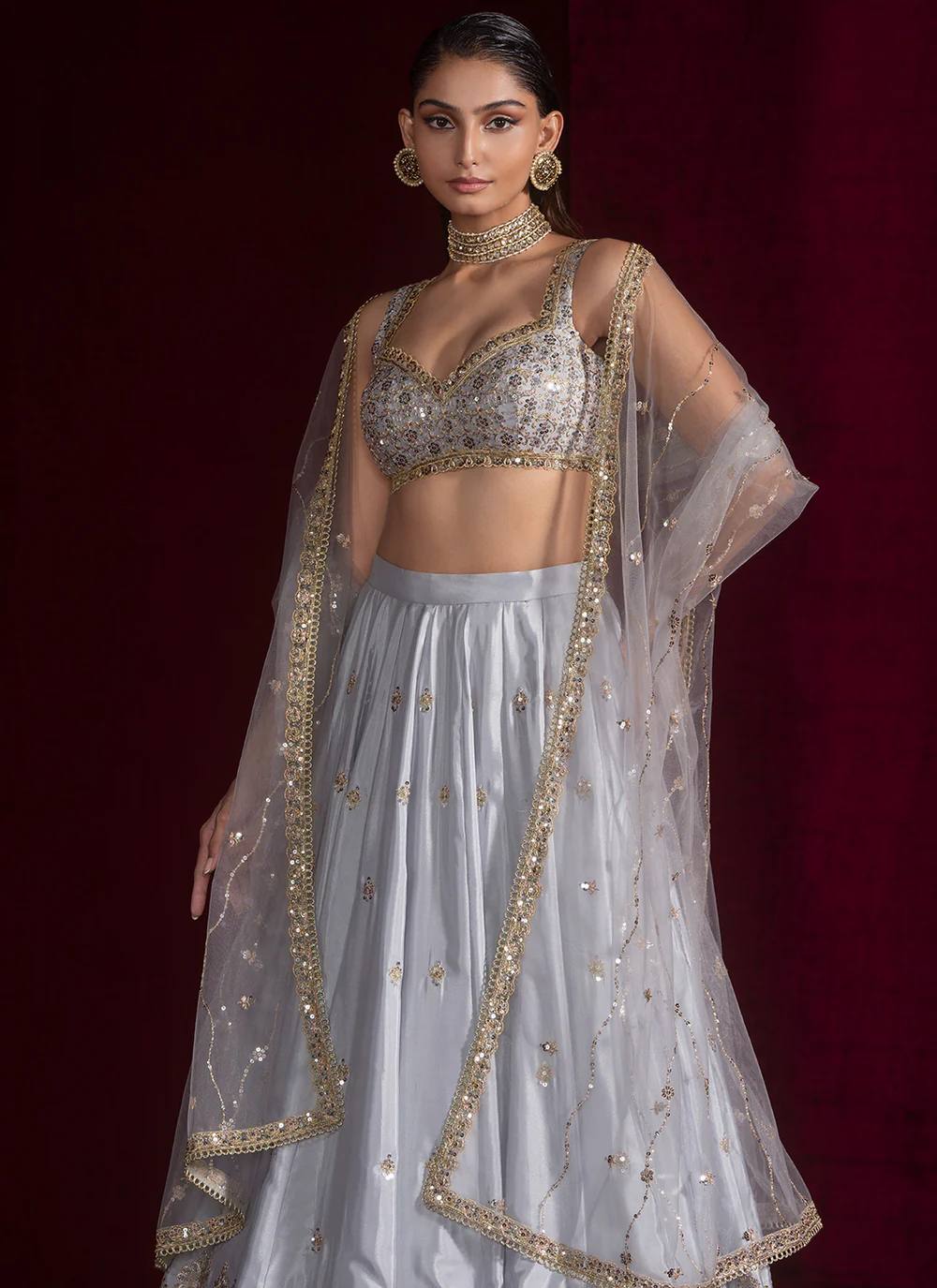 Satin silk lehnga with sequins dori & zari work Choli