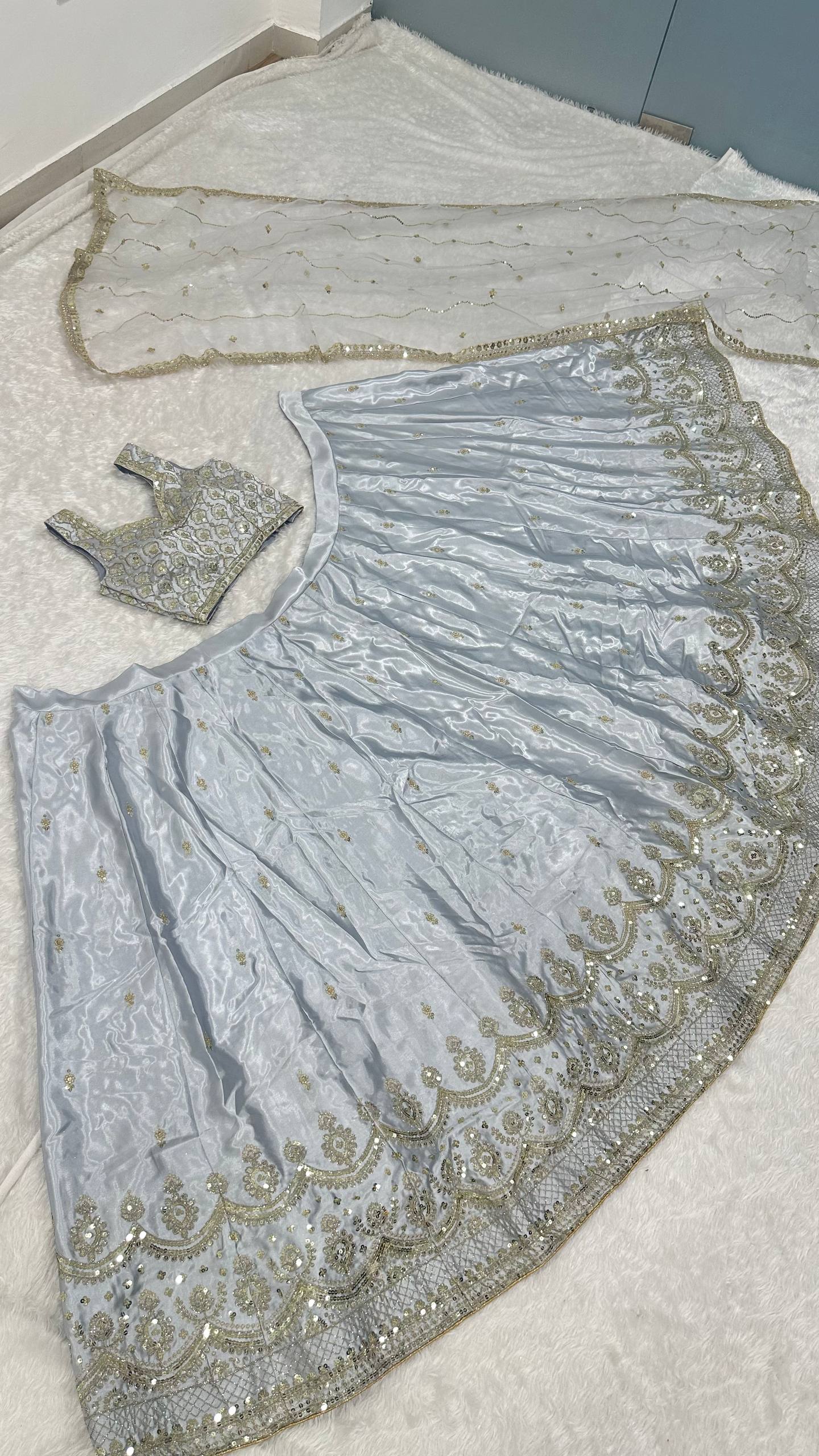 Satin silk lehnga with sequins dori & zari work Choli