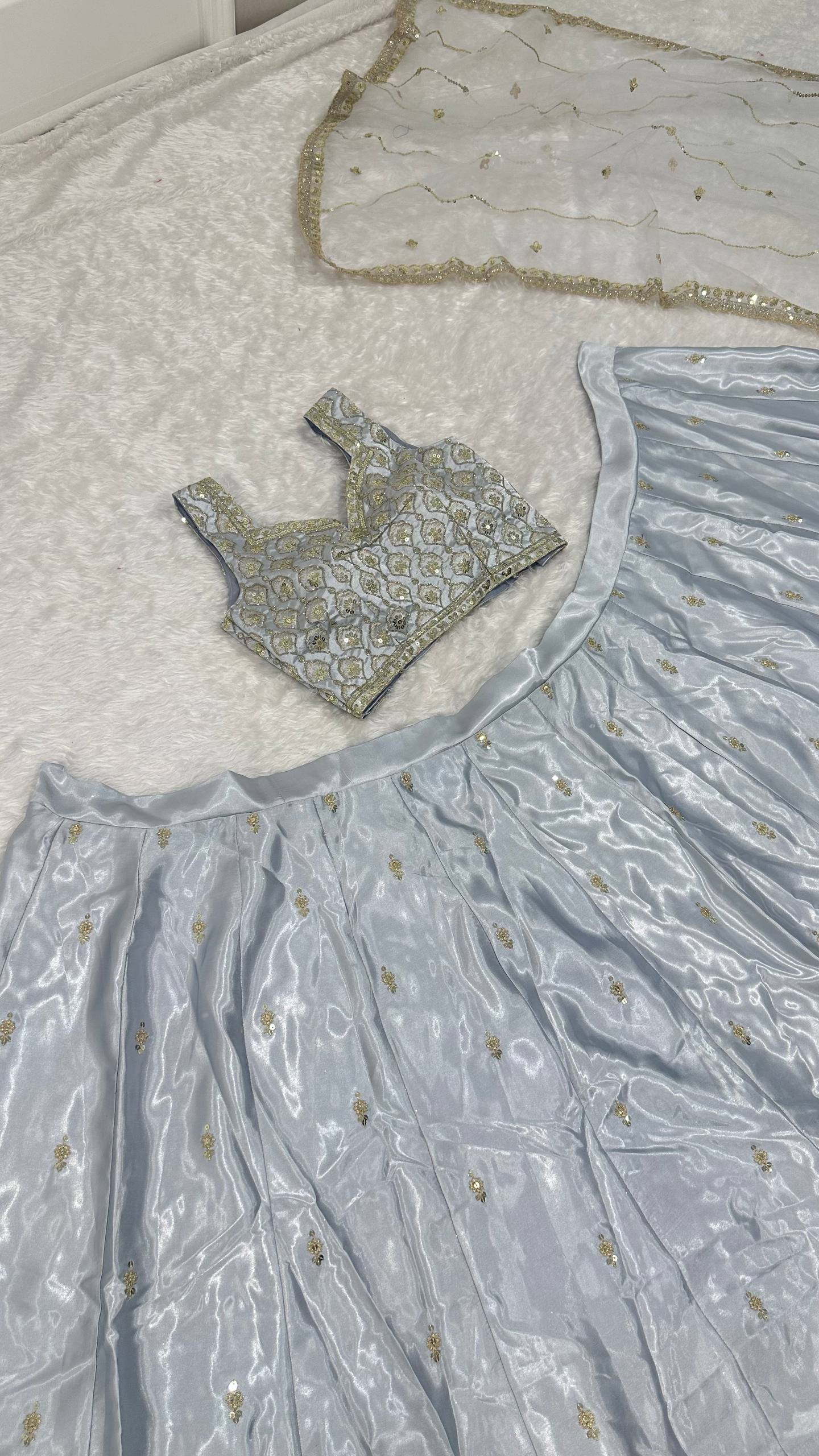 Satin silk lehnga with sequins dori & zari work Choli