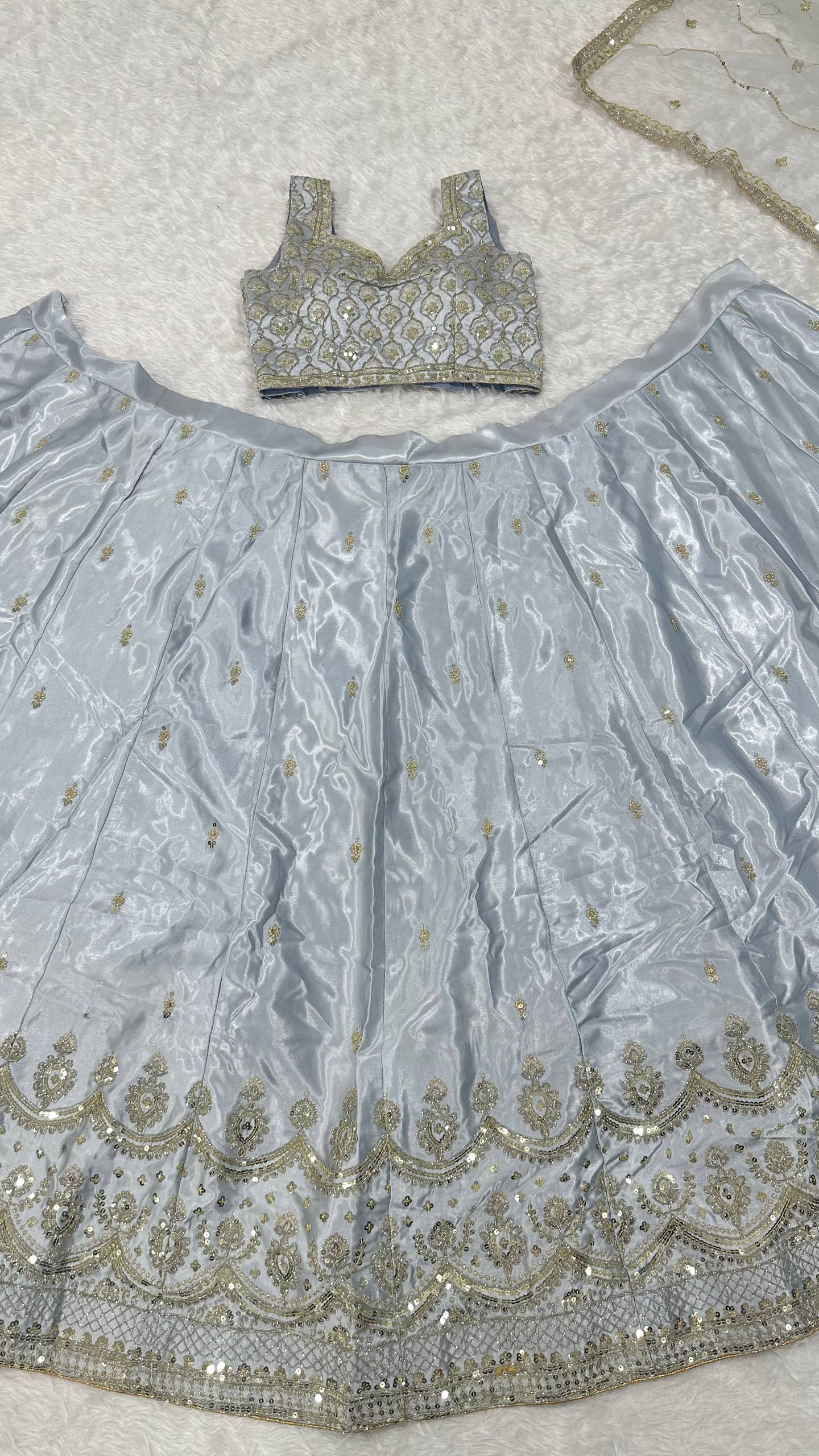 Satin silk lehnga with sequins dori & zari work Choli