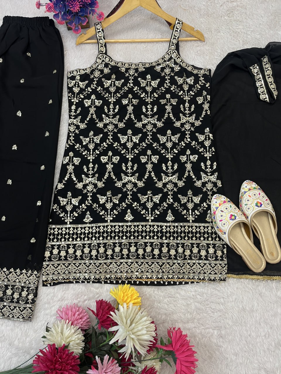 FAUX GEORGETTE HEAVY EMBROIDERY SEQUENCE WORK WITH FANCY LATKAN SUIT