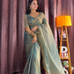 Premium soft fendi silk two tone saree with beads hand Pipe Work