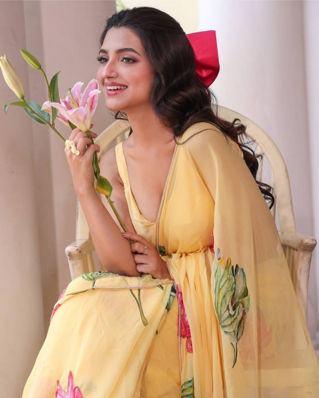 Premium Tabby orgenza silk with digital print and khatli work saree