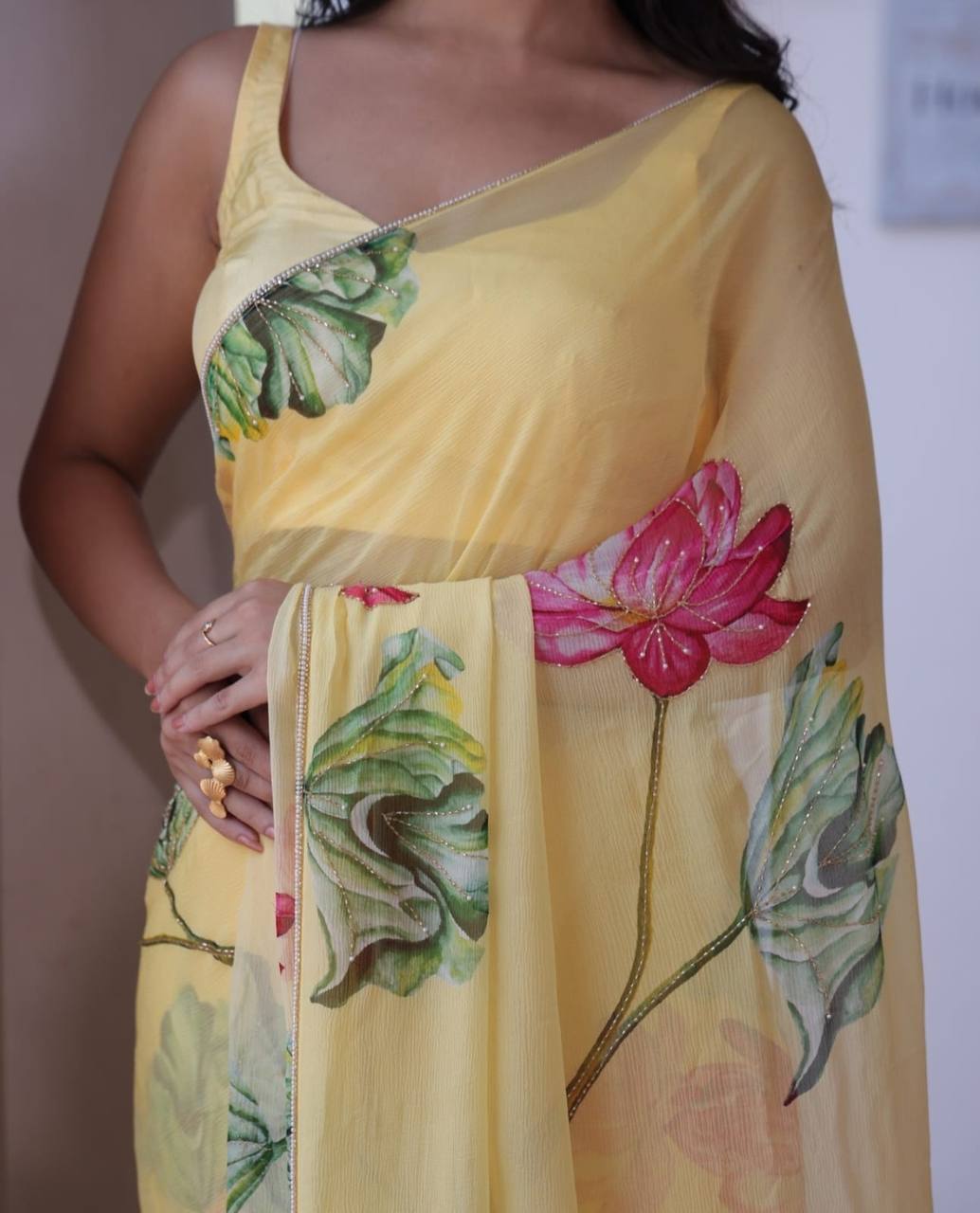 Premium Tabby orgenza silk with digital print and khatli work saree