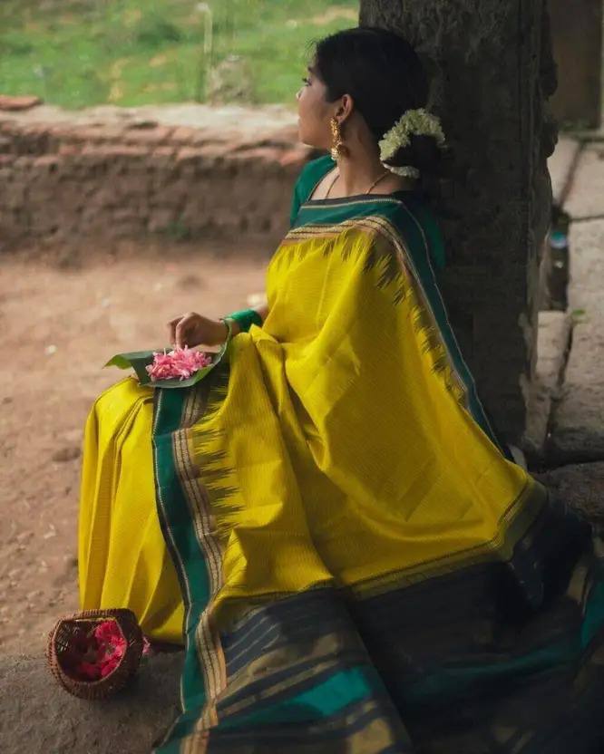 Sari en soie Rangoli noir de qualité supérieure