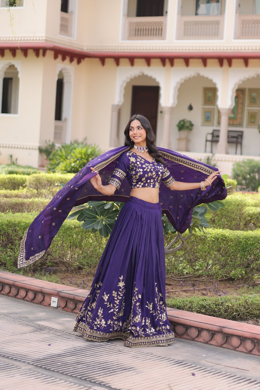 NC Vichitra Silk With Heavy Sequins & Zari Embroidered work Lehenga